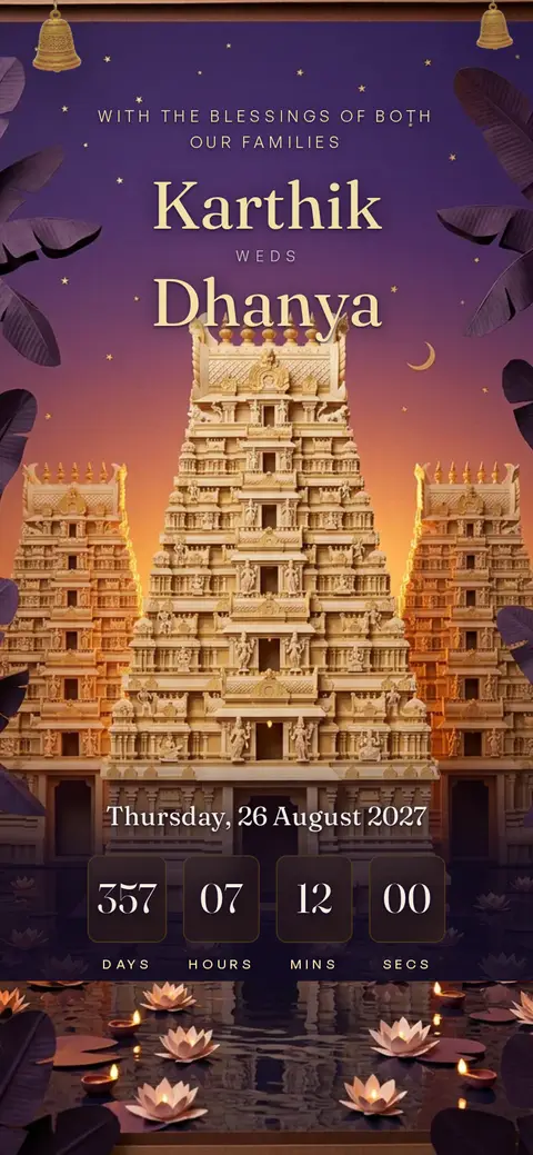 Live preview of the Deepam Kovil wedding invitation demo